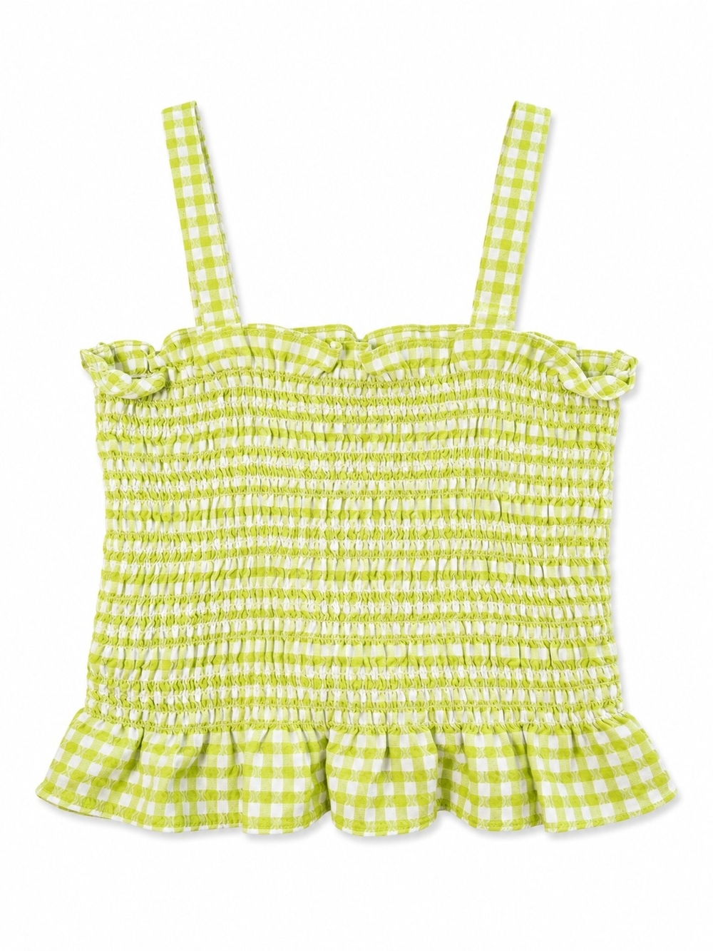 Lime Gingham Smocked Ruffle Tank, Size XS